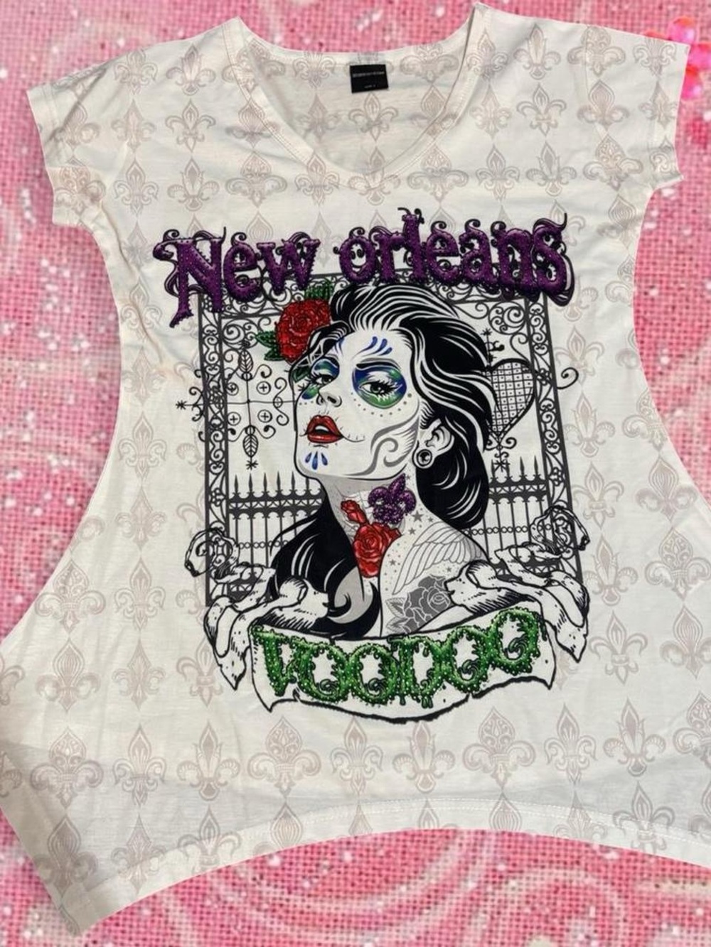 Desire Collection White Tee with Purple, Green and Red Graphic